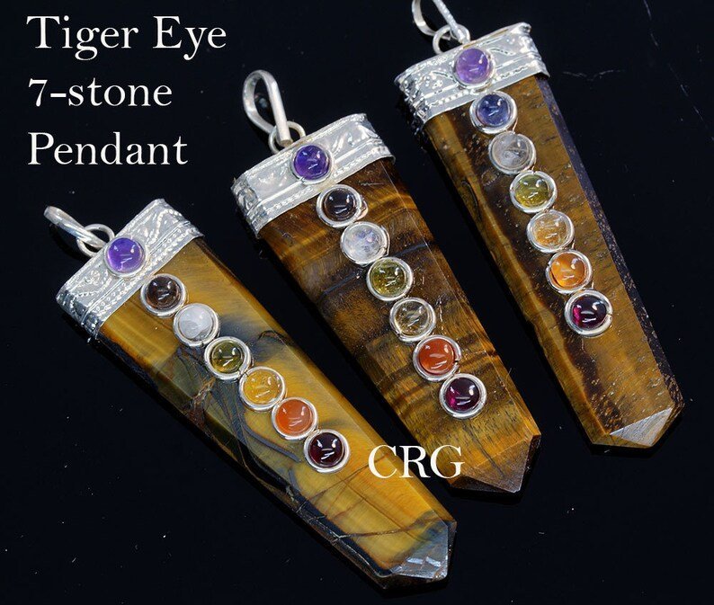 Tiger's Eye Point Pendant (2 Inches) (1 Pc) Flat 7 Stone Jewelry CharmCrystal River Gems