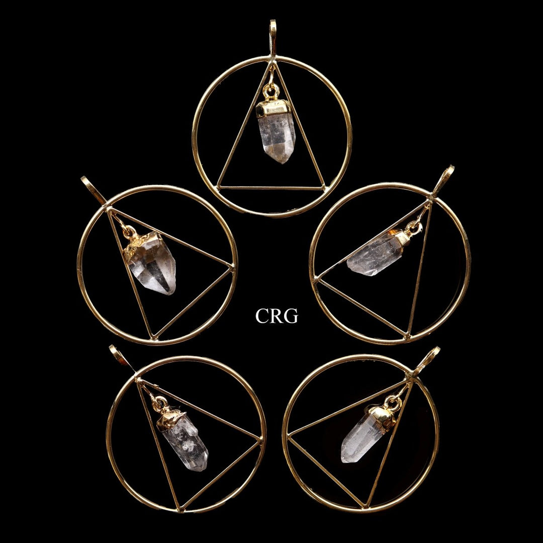Triangle in Ring Pendant with Quartz Point (1 - 2 in) Gold - Plated Crystal Jewelry Charm (4 pcs)Crystal River Gems