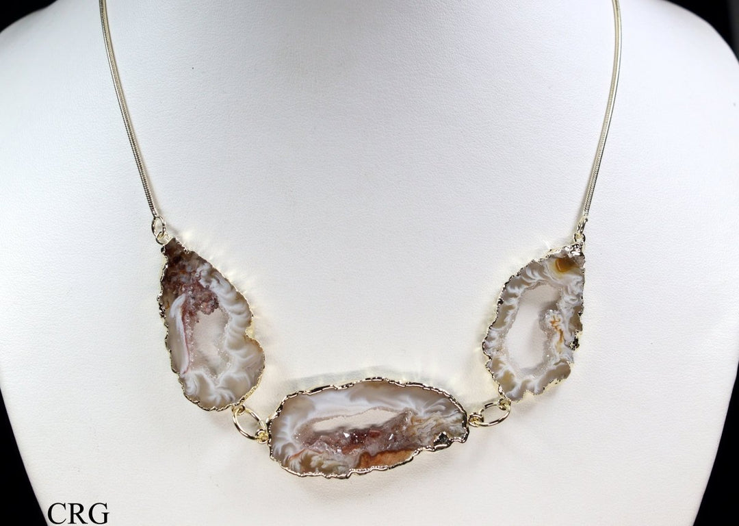 Triple Oco Geode Slice Necklace with Gold Plating (1 Piece) Size 24 Inches Crystal Jewelry