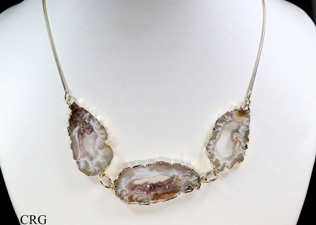 Triple Oco Geode Slice Necklace with Gold Plating (1 Piece) Size 24 Inches Crystal JewelryCrystal River Gems