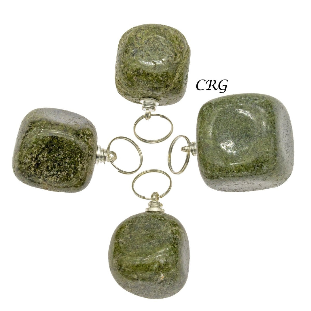 Vesuvianite Tumbled Pendant with Silver Bail (4 Pieces) Wholesale Crystal Gemstone Jewelry Supply Parts Beads Charms