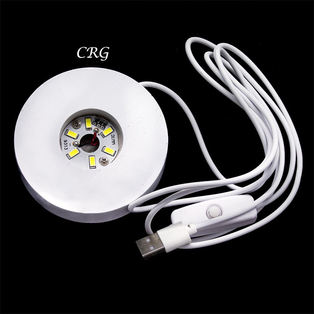 White Round Wooden Light Display Box with USB Plug (1 Piece) Size 3 Inches Flat Display Light