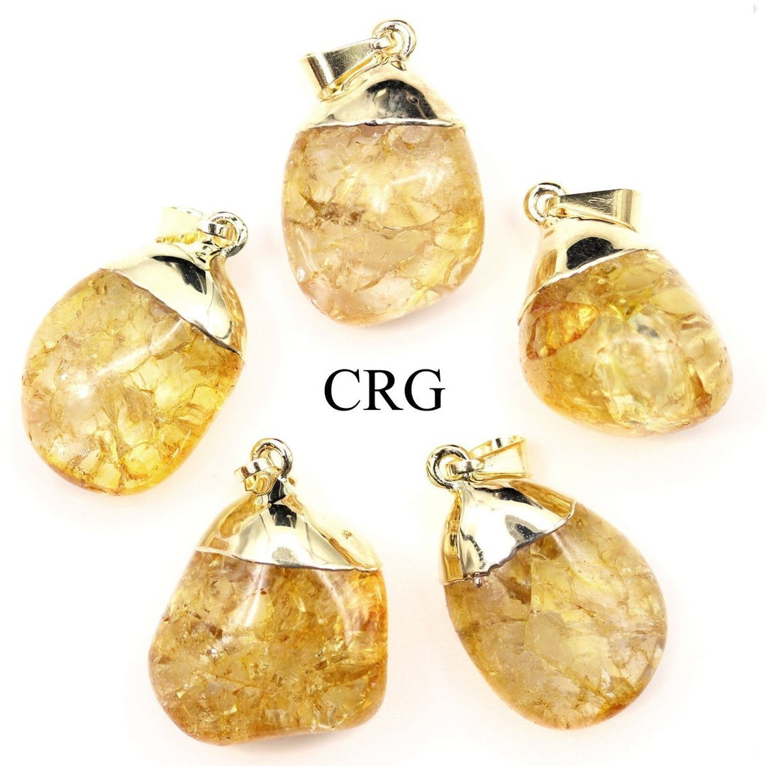 Yellow Crackle Quartz Pendant with Gold Plating (4 Pieces) Size 1 to 2 Inches Crystal Jewelry CharmCrystal River Gems