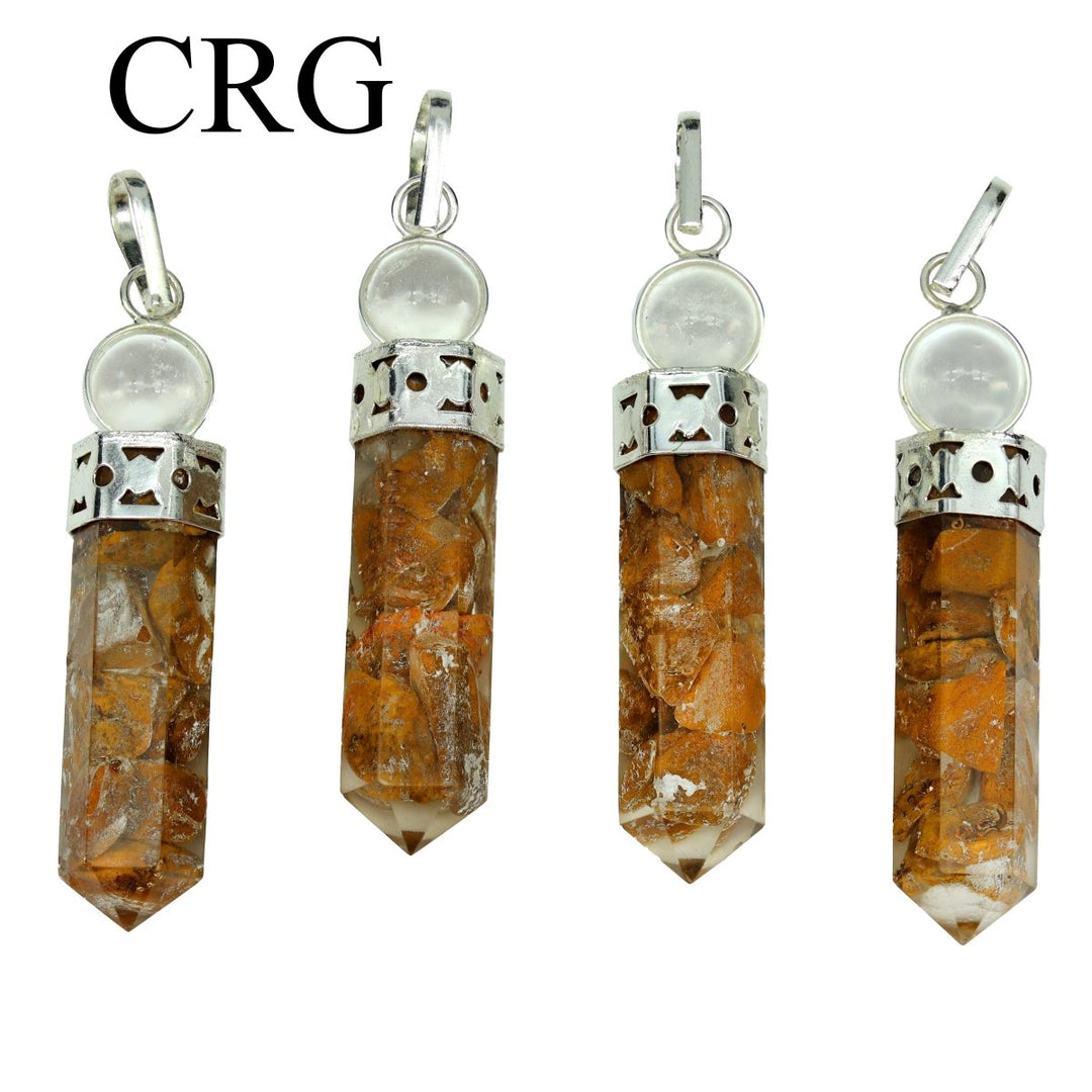 Yellow Jasper Pendant (1 Inch) (4 Pcs) Silver - Plated 6 - Sided Small Yellow Jasper Orgonite/Orgone Point Charm with Crystal BallCrystal River Gems