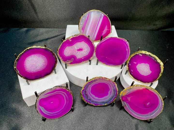 Agate Geode Slice Crystal Pink Coaster Bundle Lot (8 Pieces) Bulk Wholesale Gemstone Décor Collection