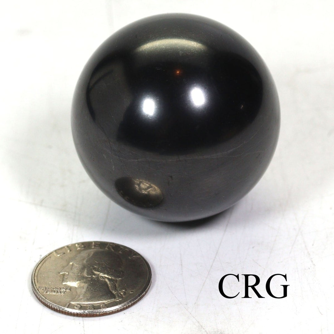 Shungite Small Polished Sphere (1 Piece) (Size 40 mm) Hand Carved Gemstone DecorCrystal River Gems