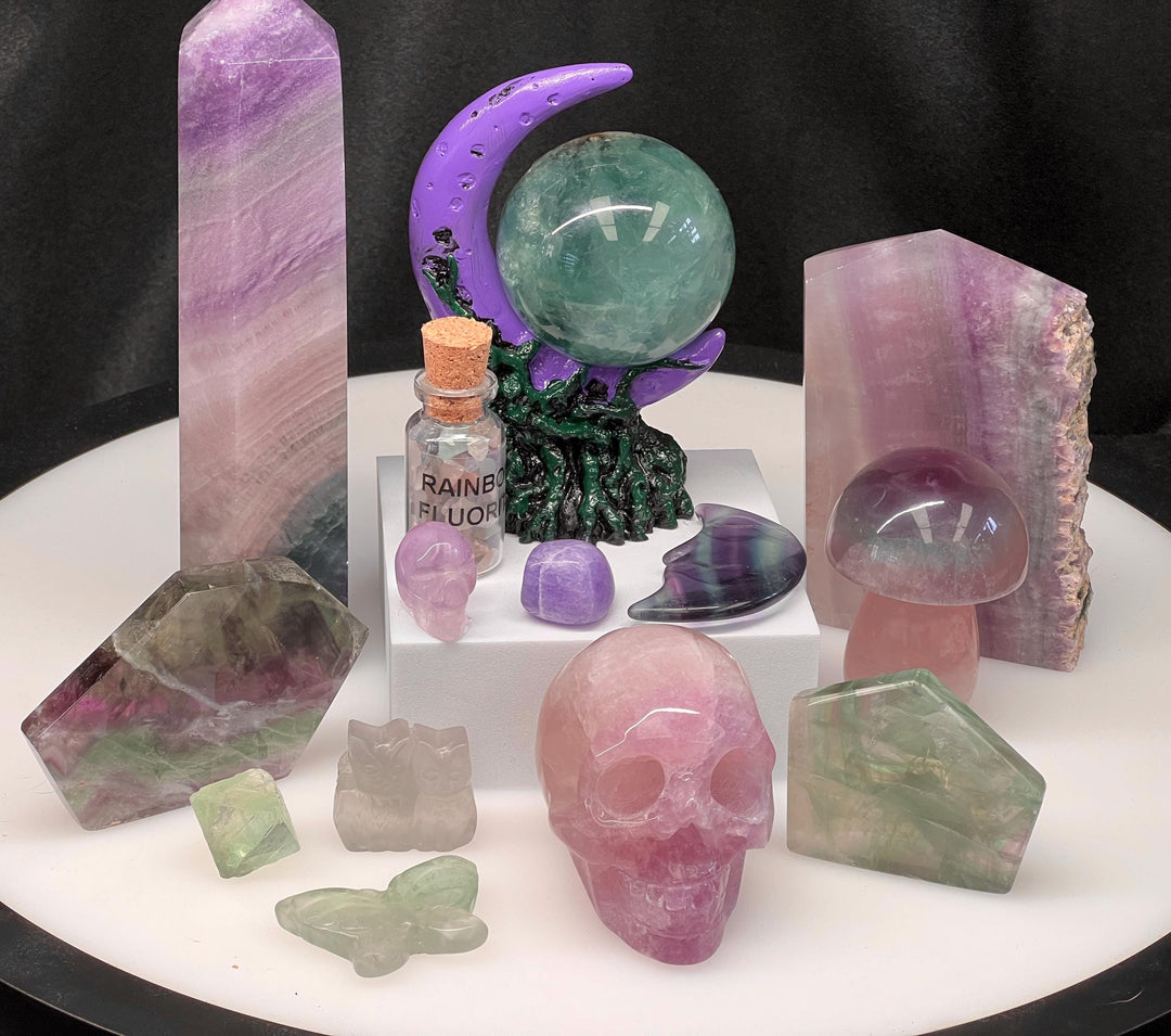 Fluorite Carvings Crystal Bundle Lot (15 Pieces) Bulk Wholesale Gemstone Décor Collection