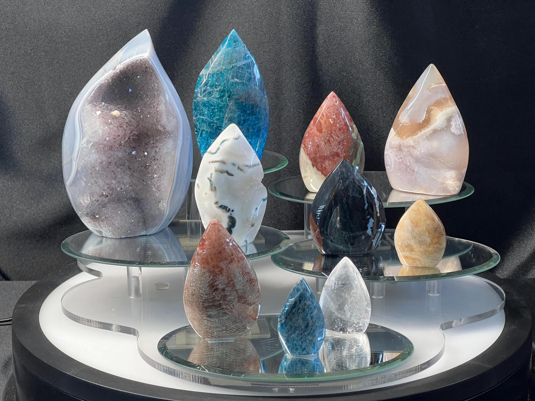 Mixed Gemstone Flames Crystals Bundle Lot (12 Pieces) Bulk Wholesale Gemstone Décor Collection