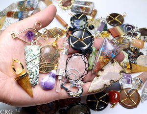 Assorted Gemstone Pendants Gold Plated (20 Pieces) (INJD)