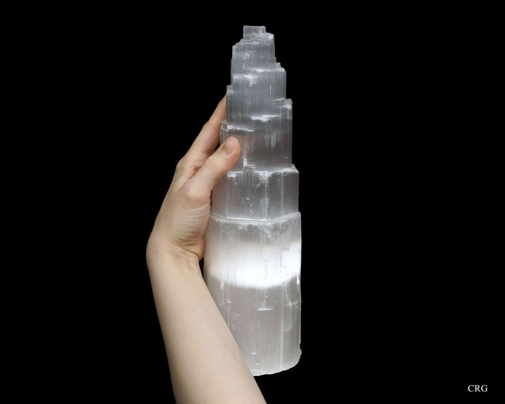 Selenite Skyscraper Tower Large (14-15 in) Cord and Bulb Included (1 Pc)
