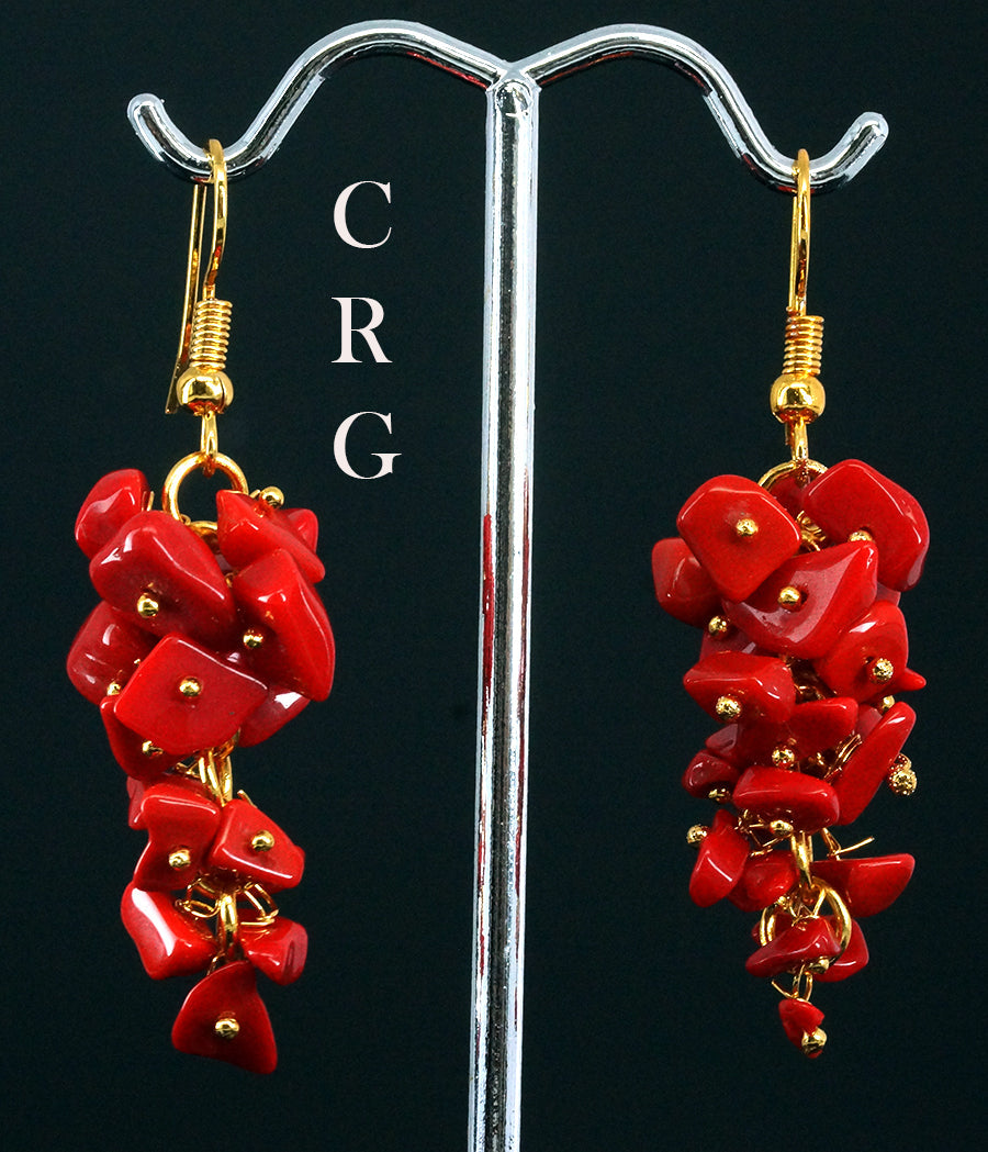 Red Coral Grape Cluster Earrings with Gold Plated Wire (1 Pair) Wholesale Crystal Gemstone JewelryCrystal River Gems