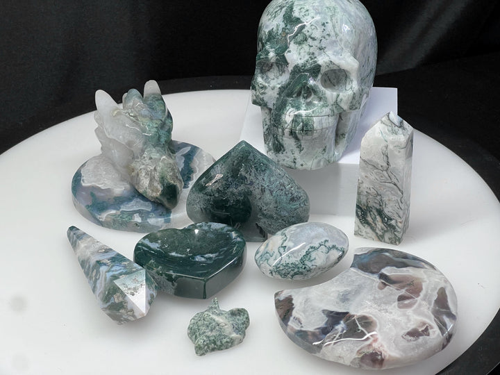 Polished Moss Agate Crystal Bundle Lot (10 Pieces) Bulk Wholesale Gemstone Décor Collection