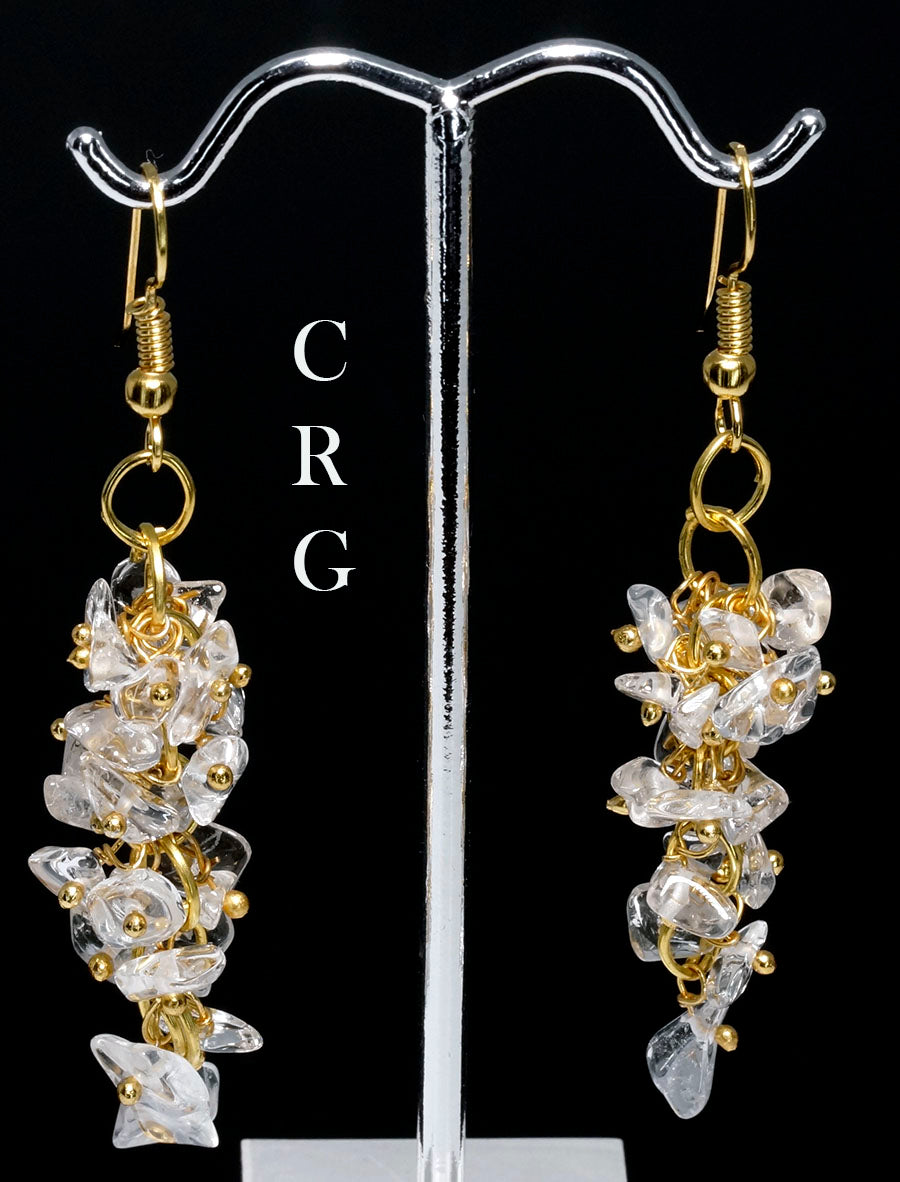 Clear Quartz Grape Cluster Earrings with Gold Plated Wire (1 Pair) Wholesale Crystal Gemstone JewelryCrystal River Gems