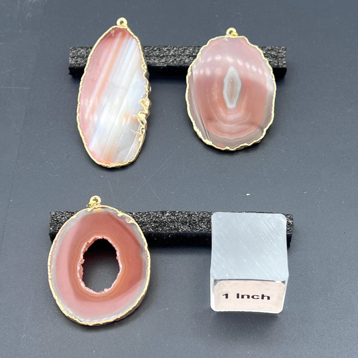 Red Agate Slice Gold Plated Pendant