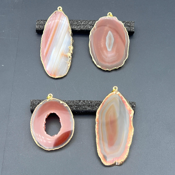 Red Agate Slice Gold Plated Pendant