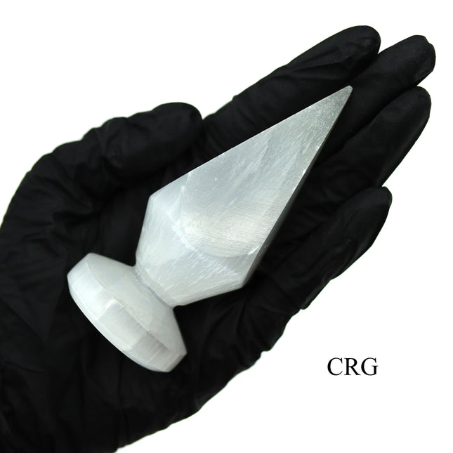 Selenite Small Obelisk Points with Round Bases (Size 3.5 To 4 Inches) Hand Carved Polished Gemstone Decor