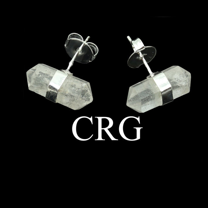 Clear Quartz Double Terminated Stud Earrings with Silver Plating (1 Pair) Wholesale Crystal Gemstone JewelryCrystal River Gems