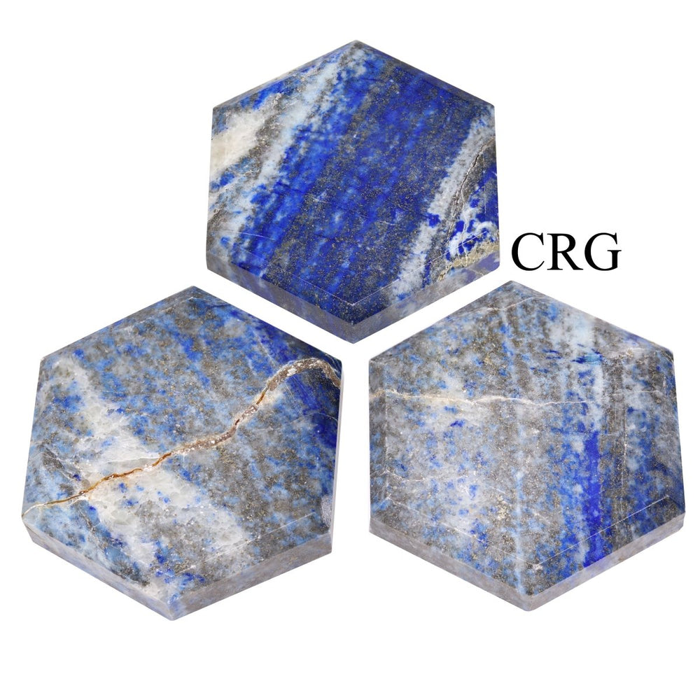 Lapis Lazuli Palm Stone (2 Inches) (3 Pcs) Flat Faceted Hexagon Palm/Worry Gemstone