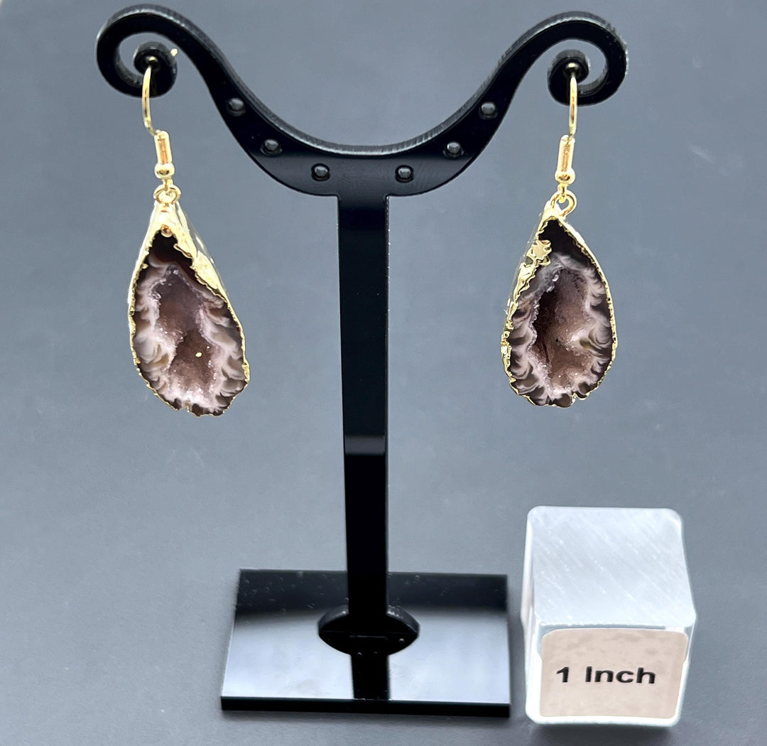 Oco Geode Matching Half Agate Gold Plated Earrings