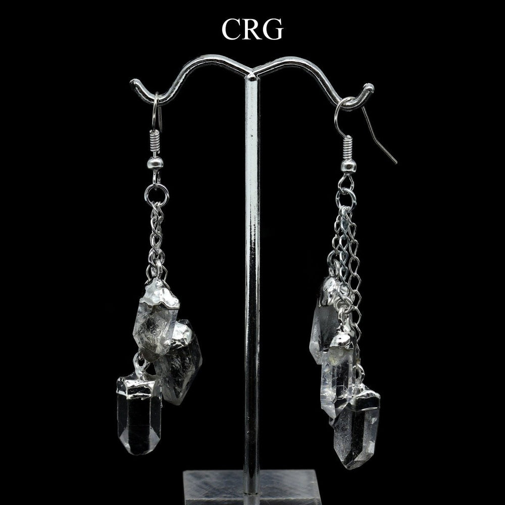 Clear Quartz Triple Point Earrings with Silver Plated Wire (1 Pair) Wholesale Crystal Gemstone JewelryCrystal River Gems