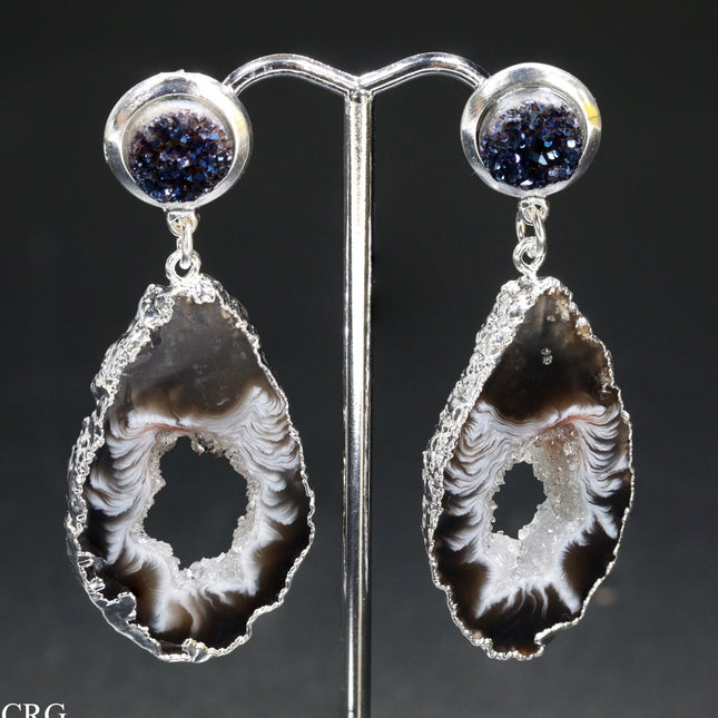 Oco Geode Slice Earrings (2 Inches) (2 Pcs) Silver-Plated Titanium Aura Amethyst Druzy Earrings