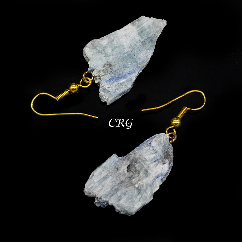 Blue Kyanite Raw Earrings with Gold Plated Wire (1 Pair) Wholesale Crystal Gemstone JewelryCrystal River Gems