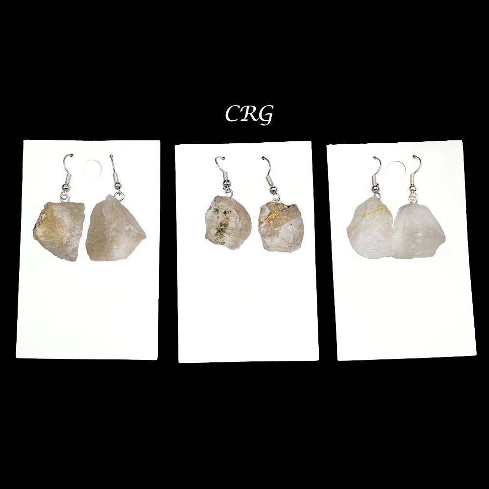 Rutilated Quartz Rough Earrings with Silver Plated Wire (1 Pair) Wholesale Crystal Gemstone JewelryCrystal River Gems