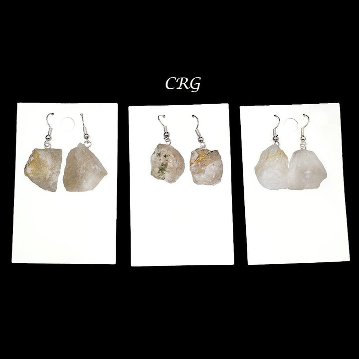 Rutilated Quartz Rough Earrings with Silver Plated Wire (1 Pair) Wholesale Crystal Gemstone JewelryCrystal River Gems