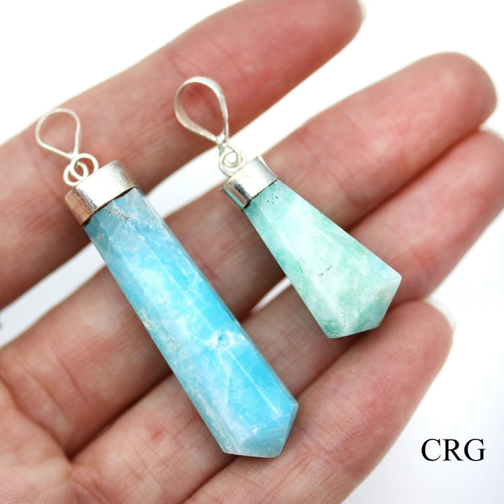 Blue Aragonite and Caribbean Calcite Point Pendant with Sterling Silver (1 Piece) Size 1.5 To 2 Inches 8-Sided Charms