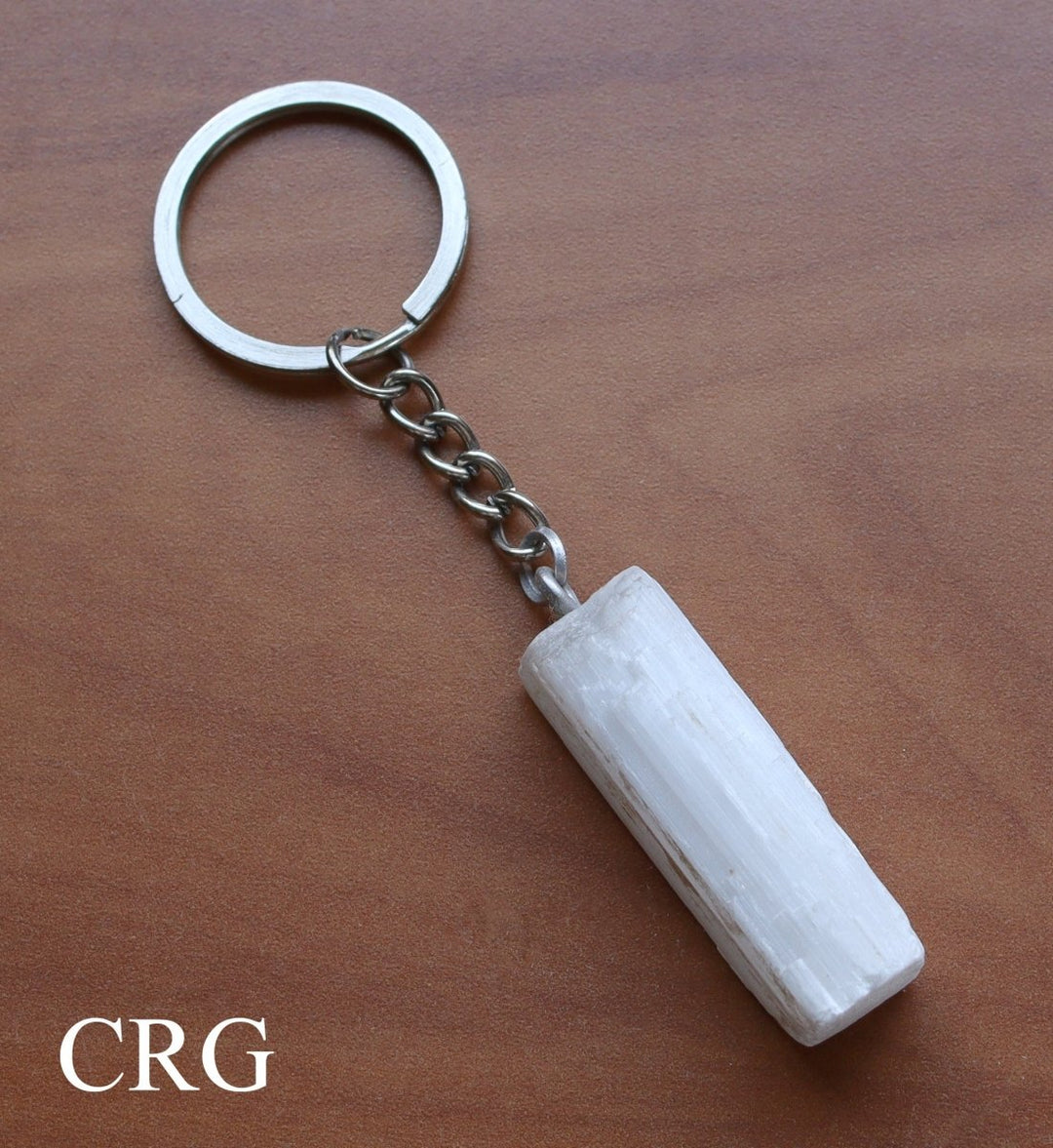 Rectangle Selenite Keychain (40 mm) (1 Pc) 4-Sided Faceted White Crystal Keychain