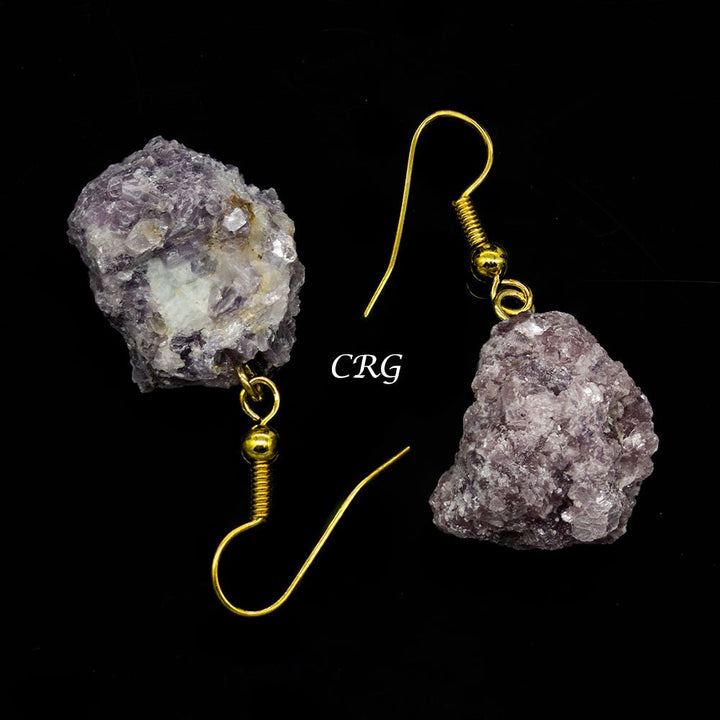 Lepidolite Rough Earrings with Gold Plated Wire (1 Pair) Wholesale Crystal Gemstone JewelryCrystal River Gems