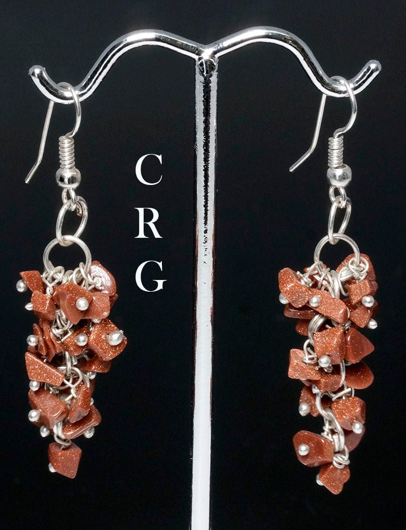 Red Goldstone Grape Cluster Earrings with Silver Plated Wire (1 Pair) Wholesale Crystal Gemstone JewelryCrystal River Gems