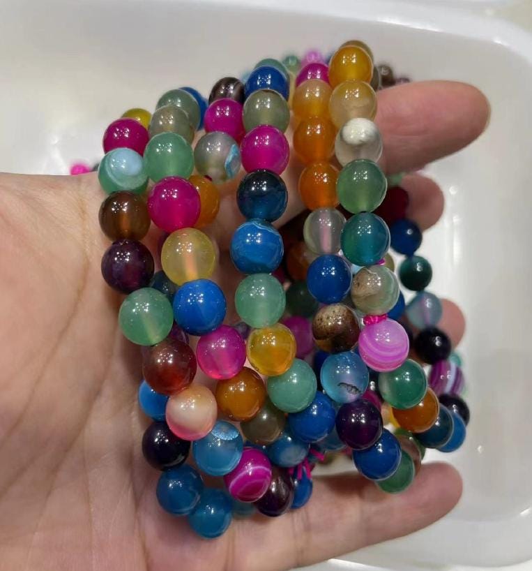 Colorful Agate Bead Stretch Bracelet (8mm)