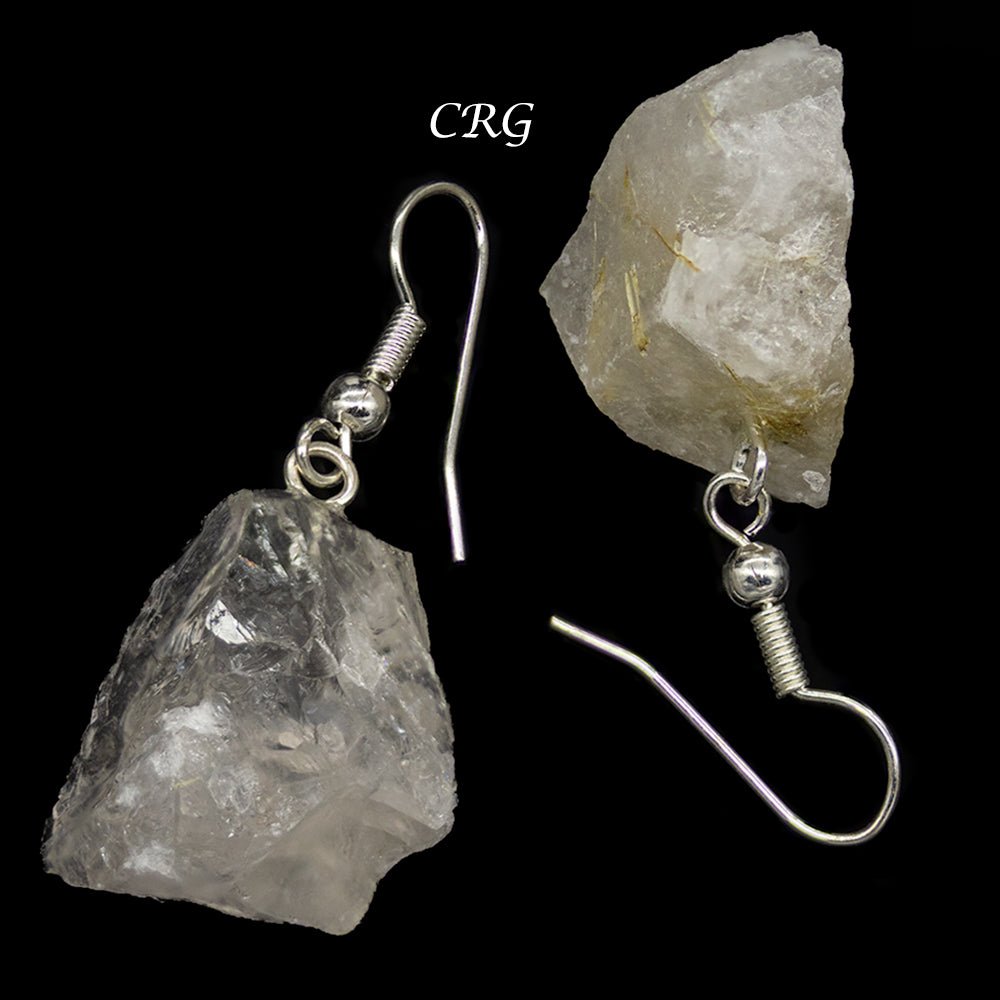 Rutilated Quartz Rough Earrings with Silver Plated Wire (1 Pair) Wholesale Crystal Gemstone JewelryCrystal River Gems