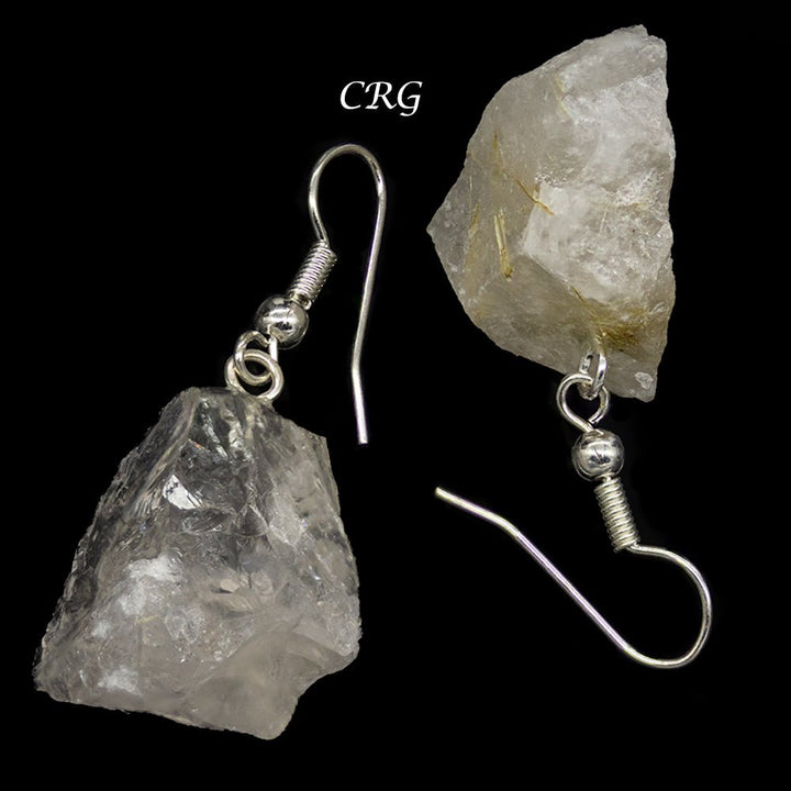 Rutilated Quartz Rough Earrings with Silver Plated Wire (1 Pair) Wholesale Crystal Gemstone JewelryCrystal River Gems