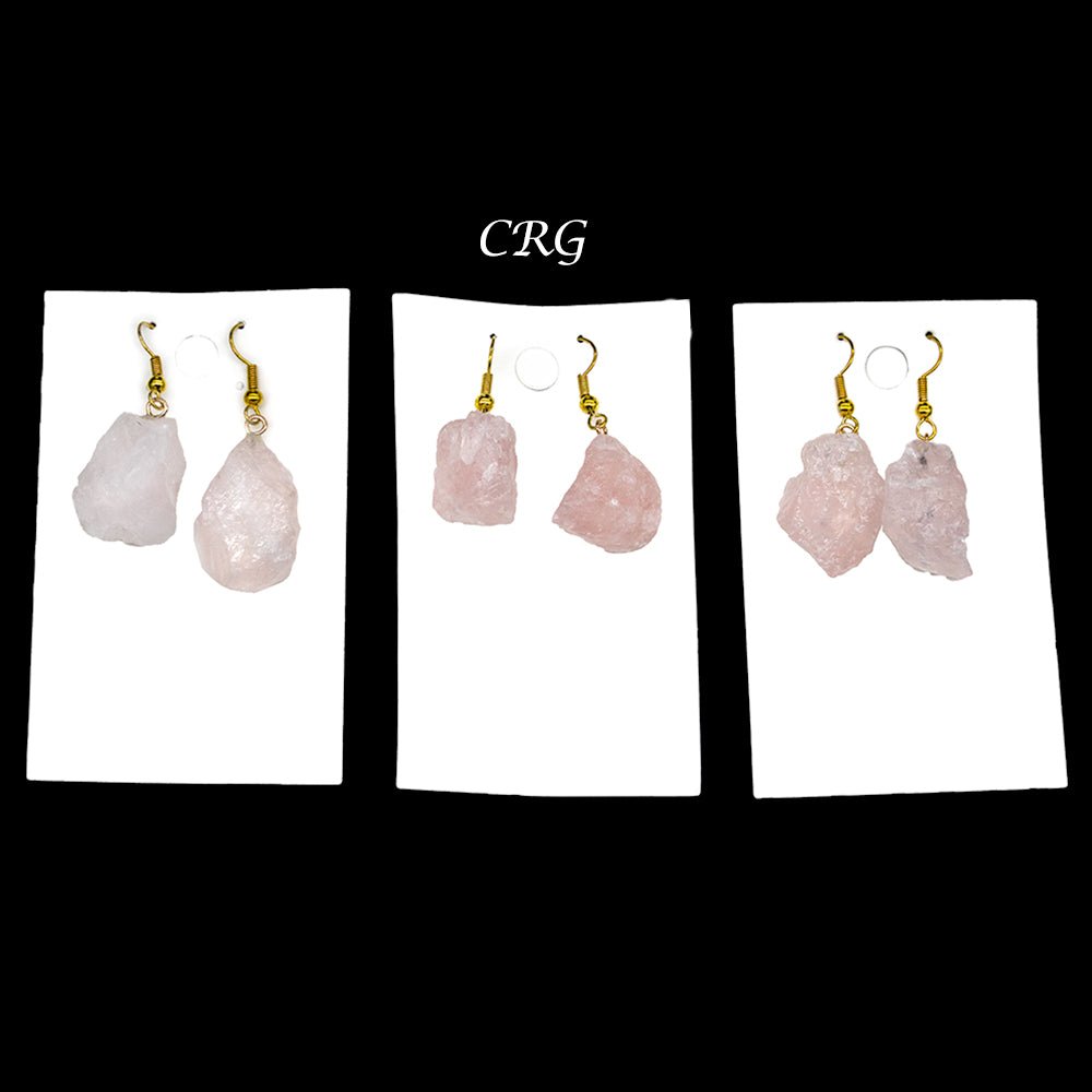 Rose Quartz Rough Earrings with Gold Plated Wire (1 Pair) Wholesale Crystal Gemstone JewelryCrystal River Gems