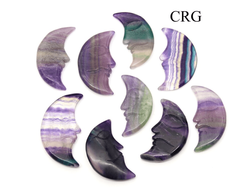Fluorite Moon (1.5-2.5 Inches) (1 Pc) 2-Sided Polished Crescent Moon Gemstone Carving