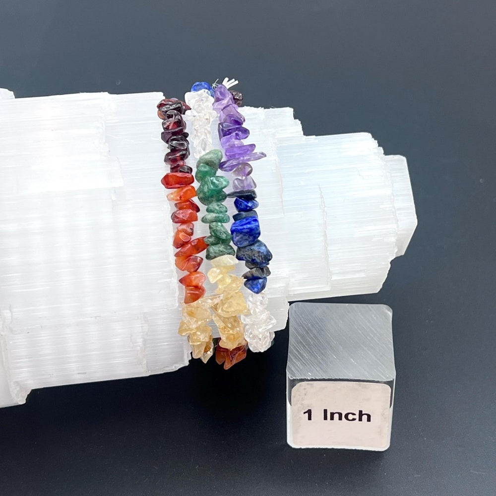 7 Stone Chip Bead Elastic Stretch BraceletCrystal River Gems