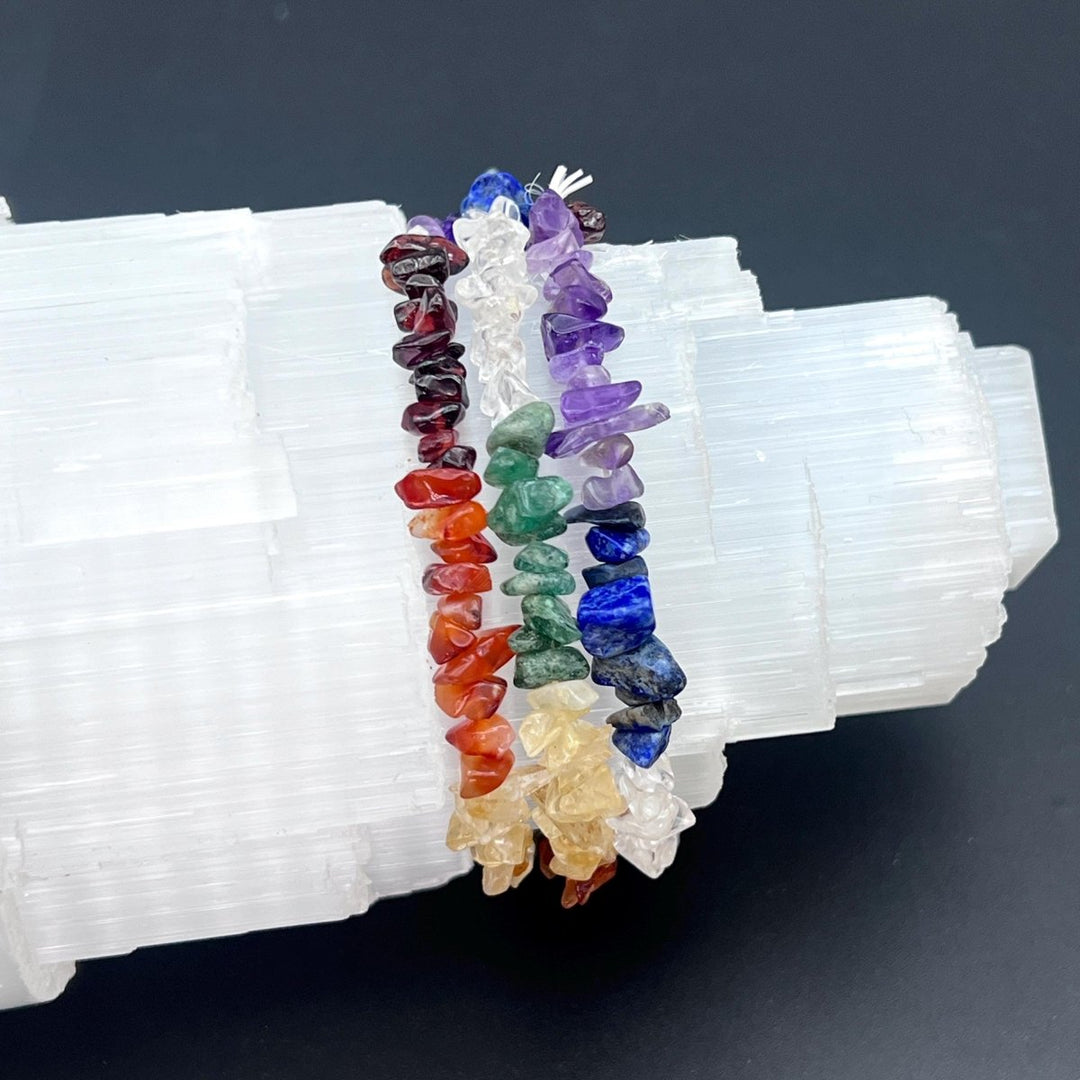 7 Stone Chip Bead Elastic Stretch BraceletCrystal River Gems