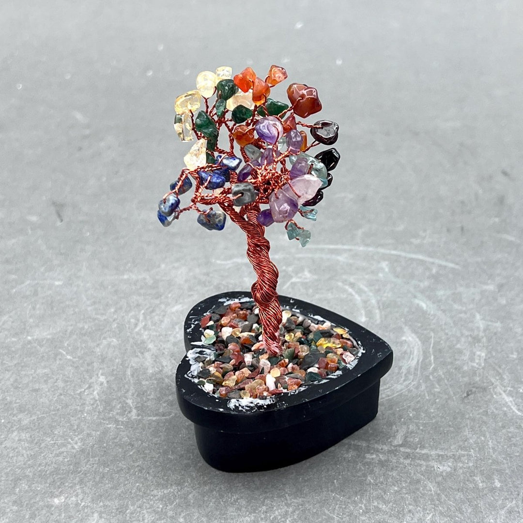 7 Stone Gemstone Chip Bonsai Tree with Soapstone Base and Copper WireCrystal River Gems