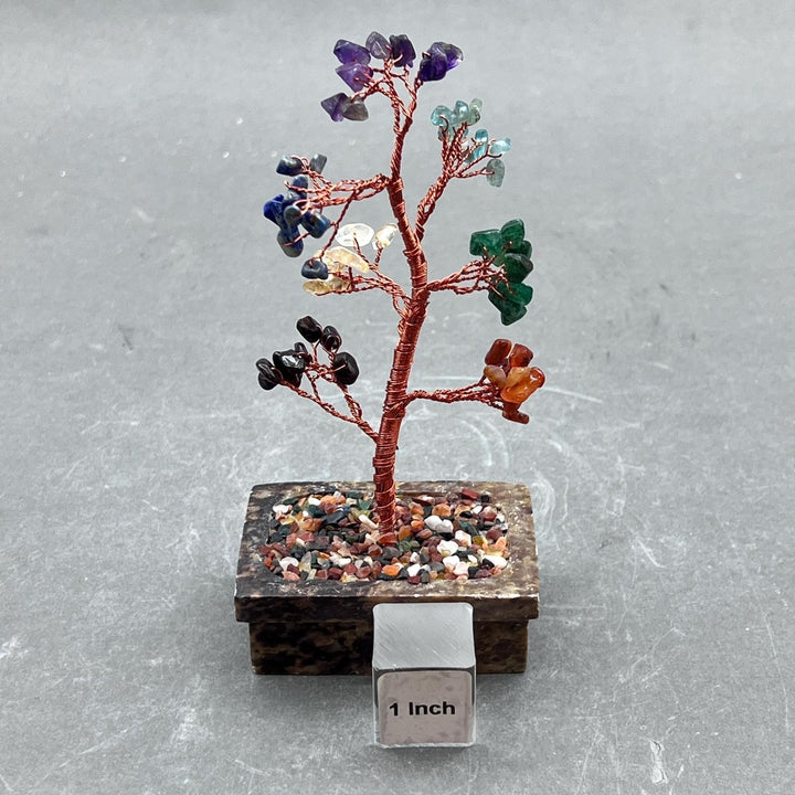 7 Stone Gemstone Chip Tree with Soapstone Base and Copper WireCrystal River Gems