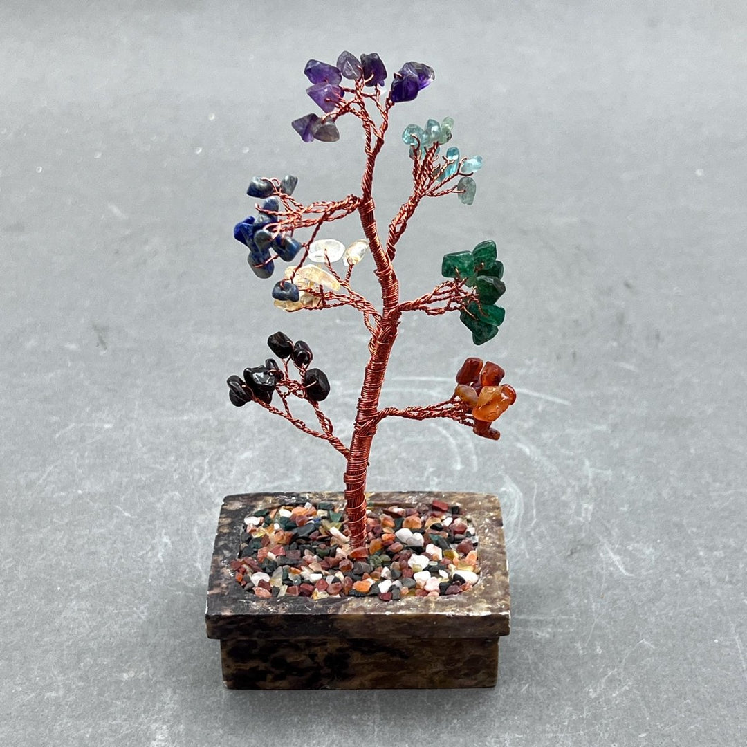 7 Stone Gemstone Chip Tree with Soapstone Base and Copper WireCrystal River Gems
