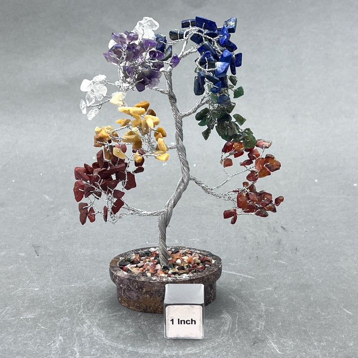 7 Stone Gemstone Chip Tree with Soapstone Base and Silver WireCrystal River Gems
