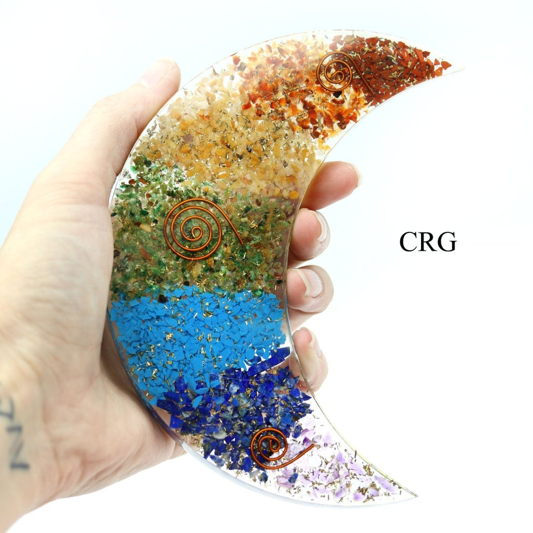 7 Stone Orgonite Crescent Moon (1 Piece) Size 5 Inches Crystal Gemstone Decor