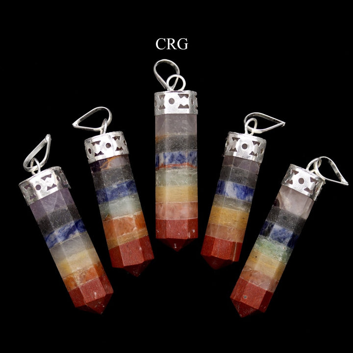 7 Stone Pencil Point Pendant with Silver Plating (5 Pieces) Size 2 Inches Crystal Jewelry CharmCrystal River Gems