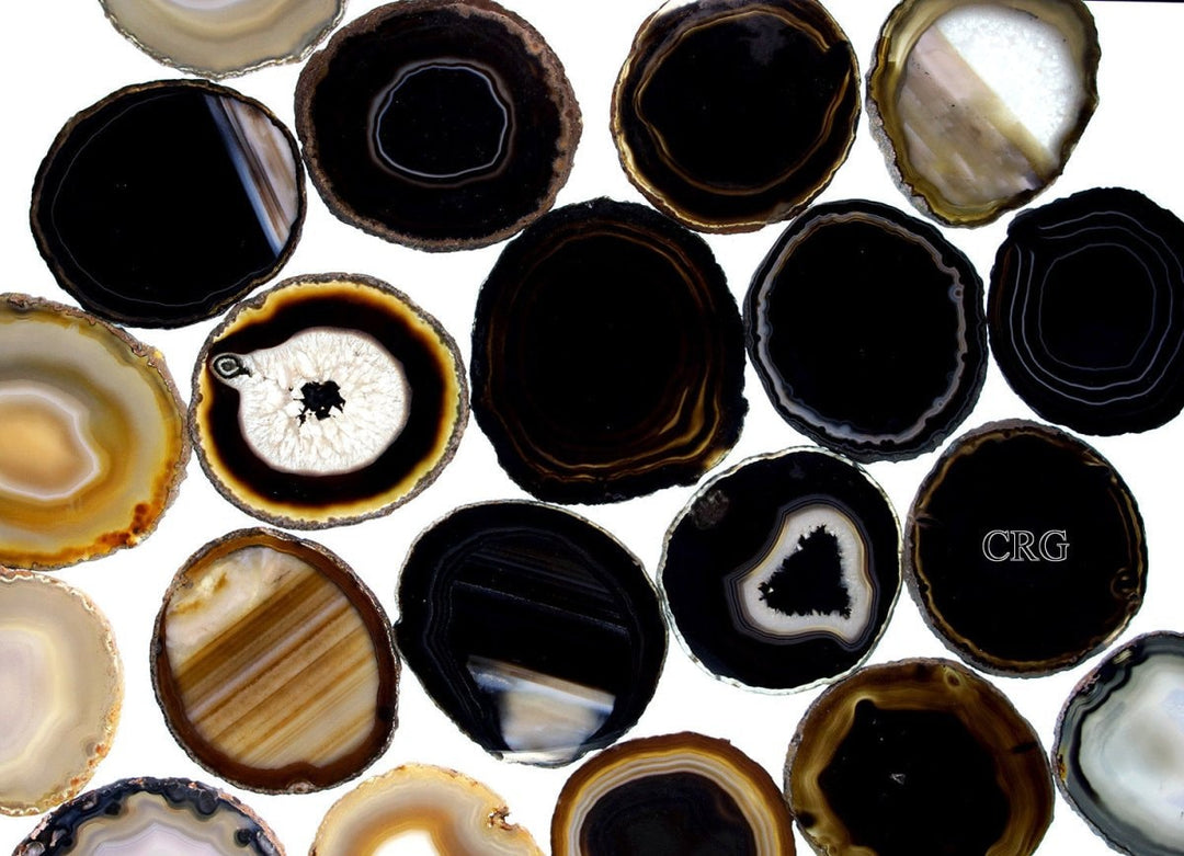 Black Agate Slice Size #3 (3.5 To 4 Inches) (1 Piece)