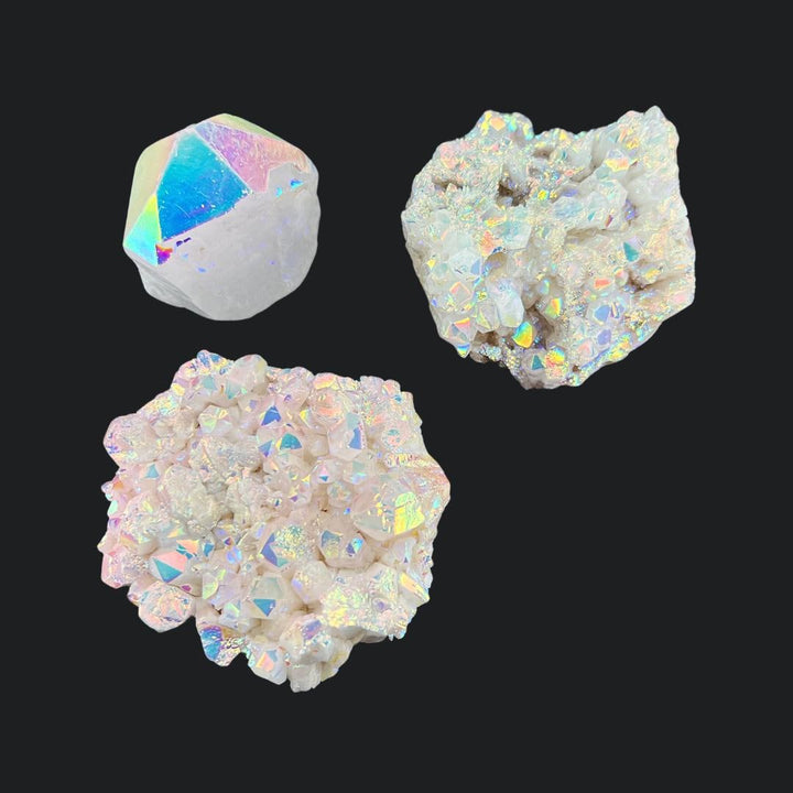 Titanium Aura Quartz Cluster and Points