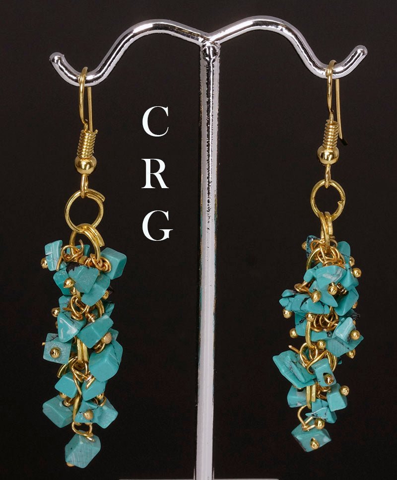 Turquoise Inspired Grape Cluster Earrings with Gold Plated Wire (1 Pair) Wholesale Crystal Gemstone JewelryCrystal River Gems