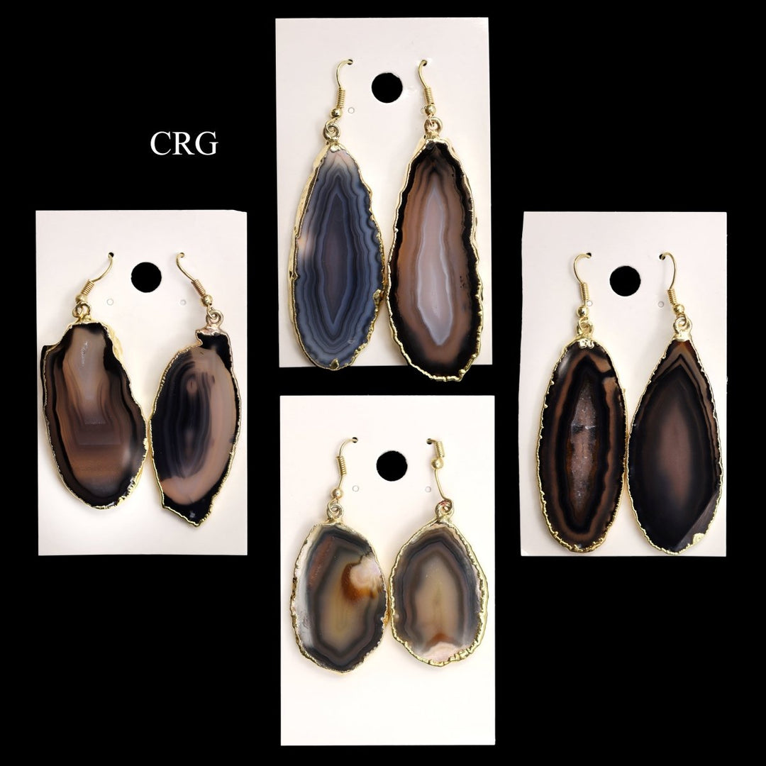 Black Agate Slice Earrings with Gold Plating (1 Pair) Wholesale Crystal Gemstone JewelryCrystal River Gems