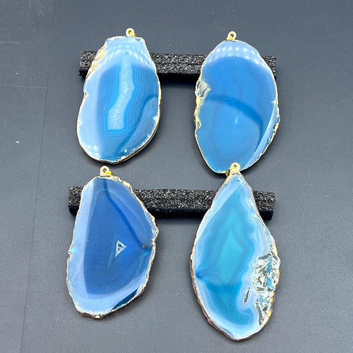Teal Agate Slice Gold Plated Pendant